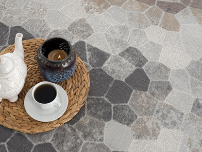 7' X 10' Beige Cobblestone Pattern Area Rug
