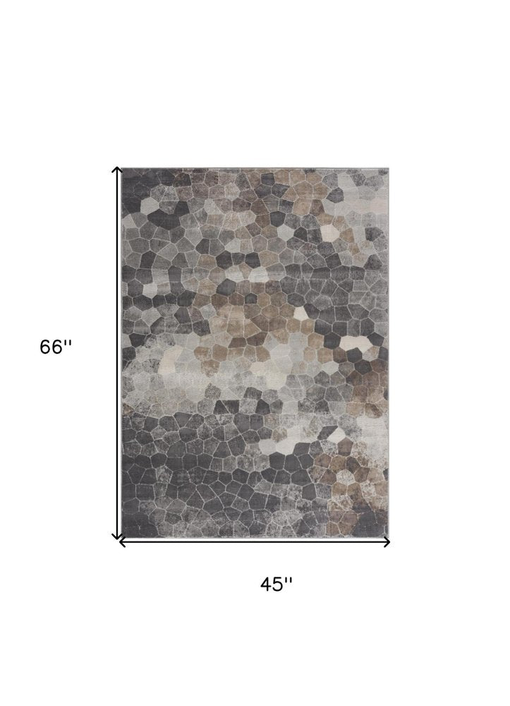 7' X 10' Beige Cobblestone Pattern Area Rug