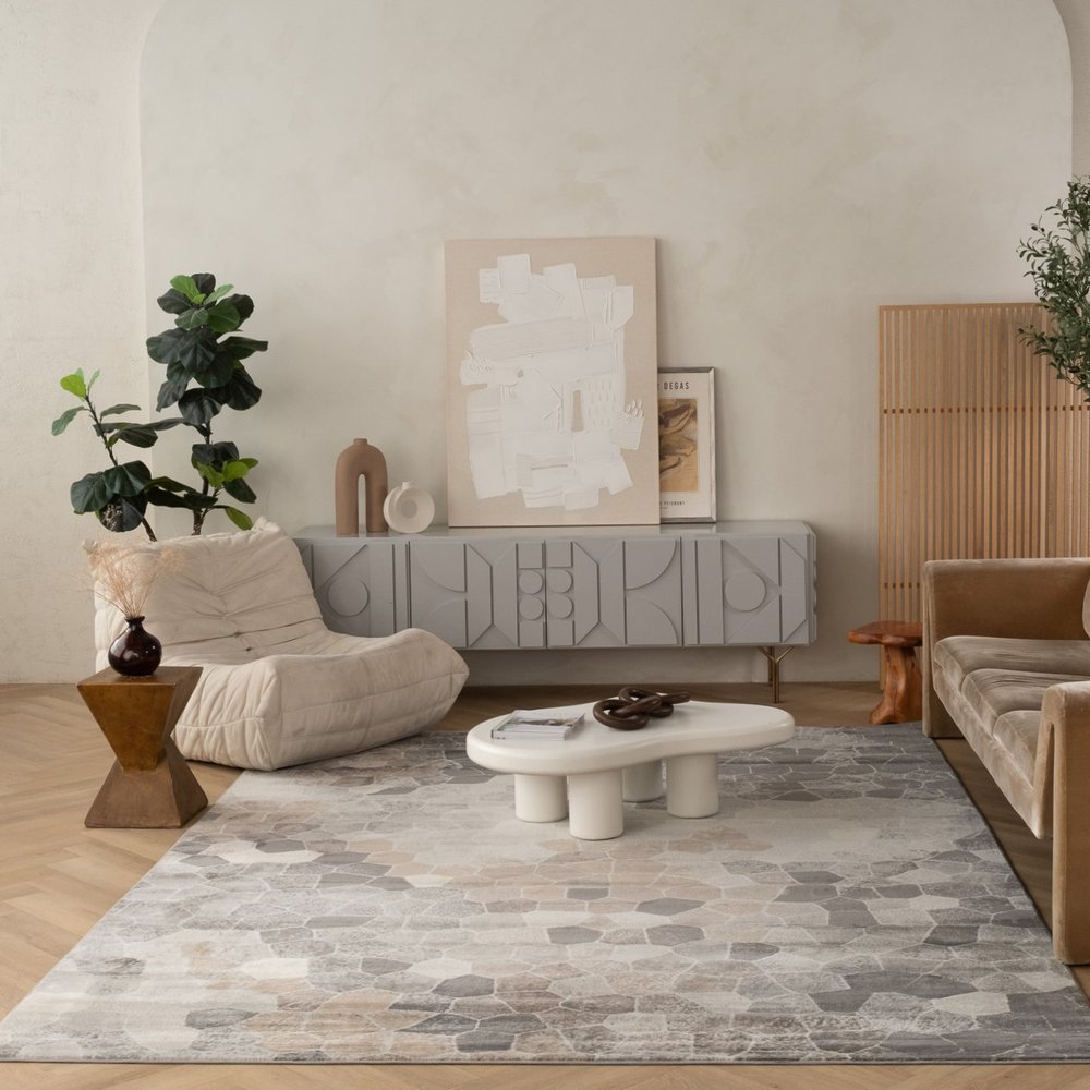 2' X 3' Beige Cobblestone Pattern Scatter Rug