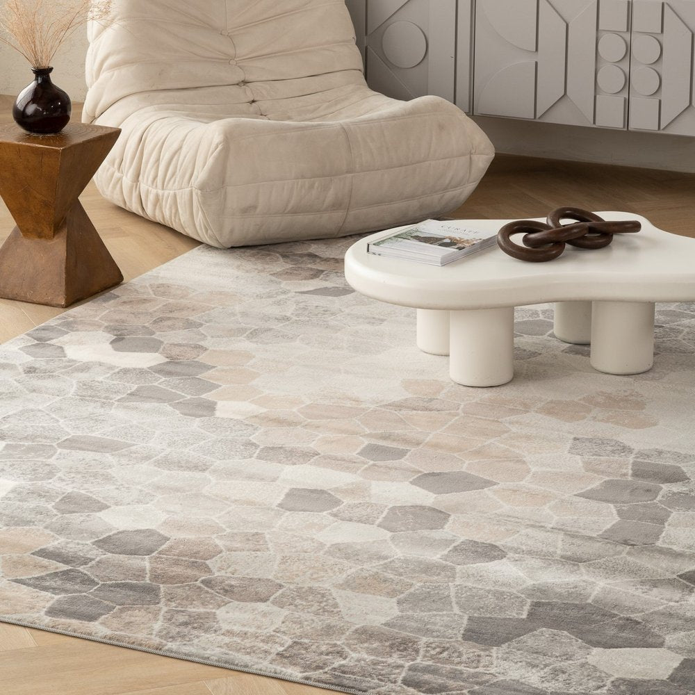 5' X 8' Beige Cobblestone Pattern Area Rug