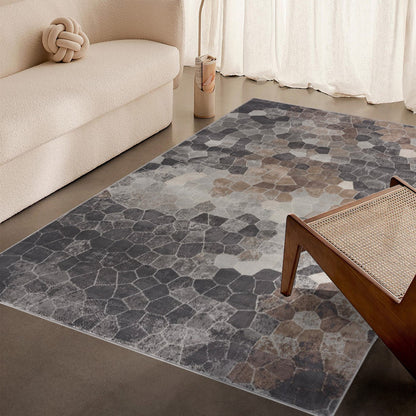 4' X 6' Beige Cobblestone Pattern Area Rug