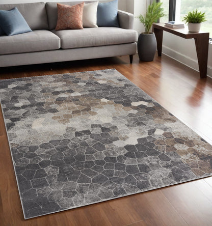 4' X 6' Beige Cobblestone Pattern Area Rug