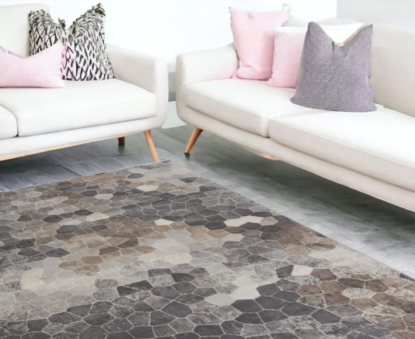 4' X 6' Beige Cobblestone Pattern Area Rug