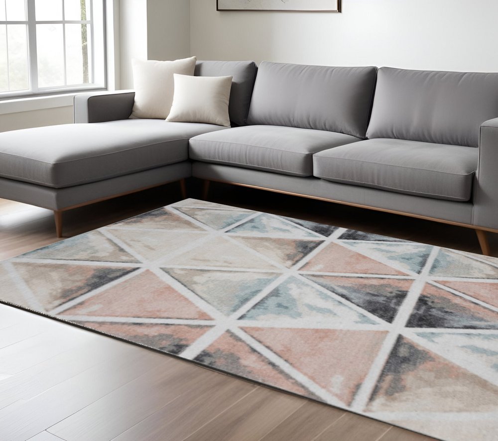 5' X 7' Ivory Watercolored Prism Area Rug