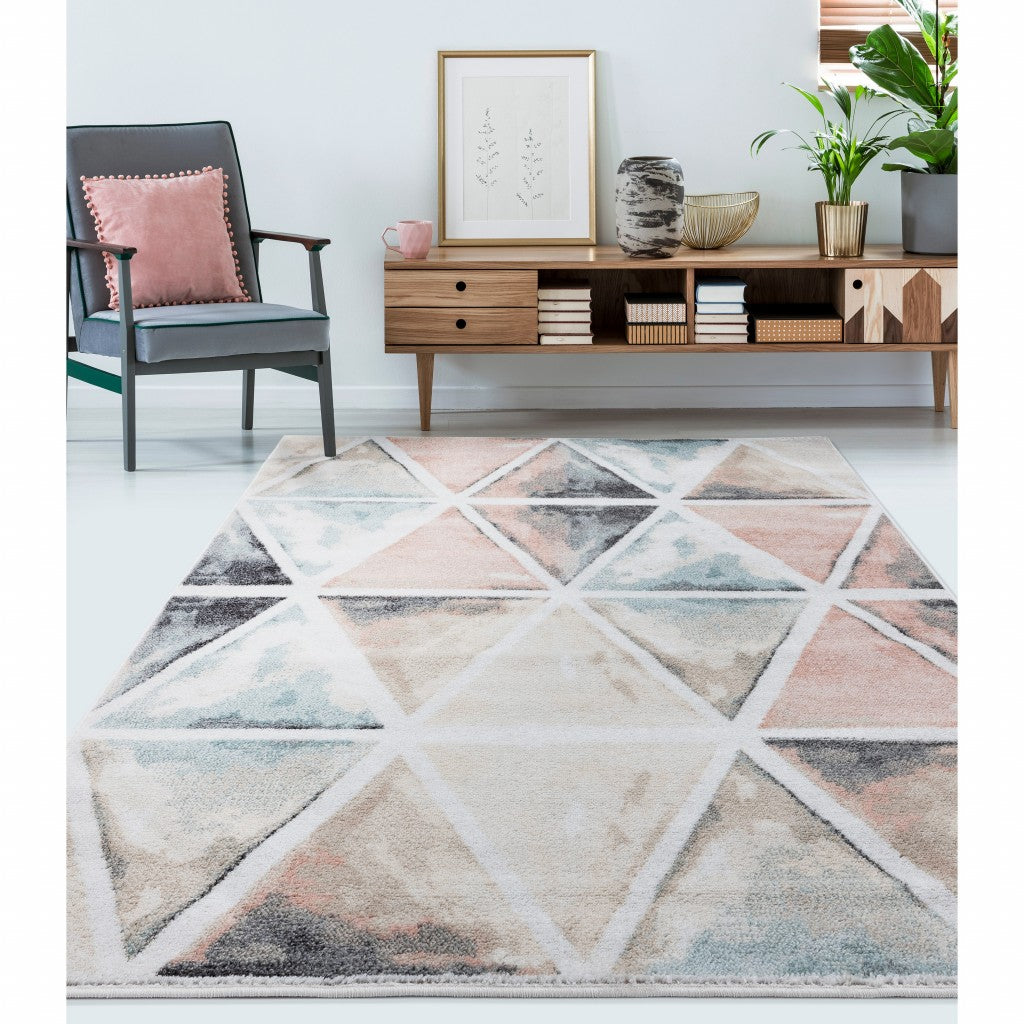 5' X 7' Ivory Watercolored Prism Area Rug