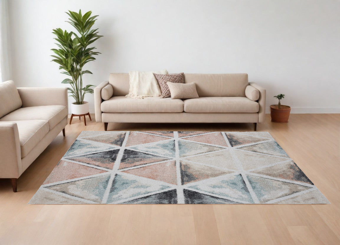 5' X 7' Ivory Watercolored Prism Area Rug