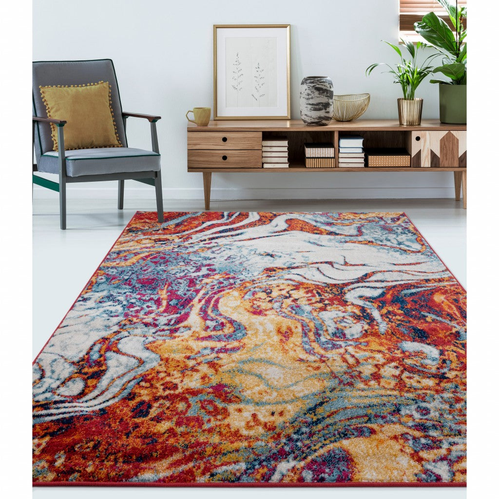 4' Round Brown and Blue Collision Area Rug