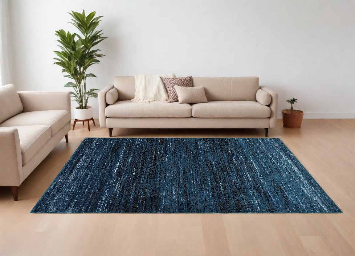 5' X 7' Blue Abstract Ocean Area Rug