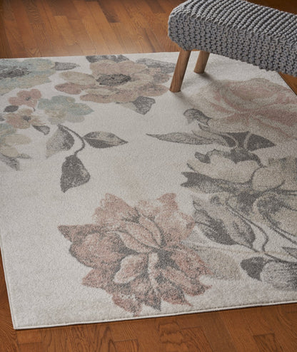 5' X 7' Ivory Blooming Rose Area Rug