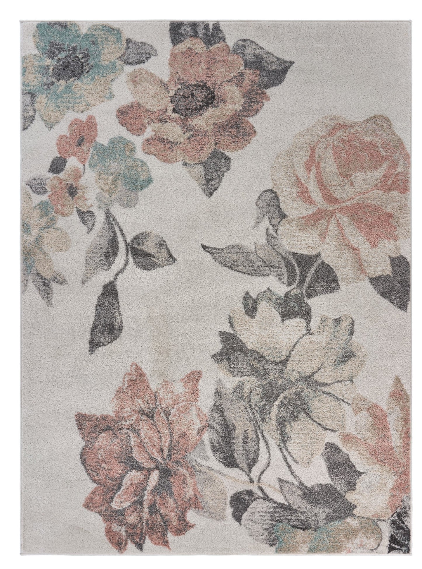 5' X 7' Ivory Blooming Rose Area Rug