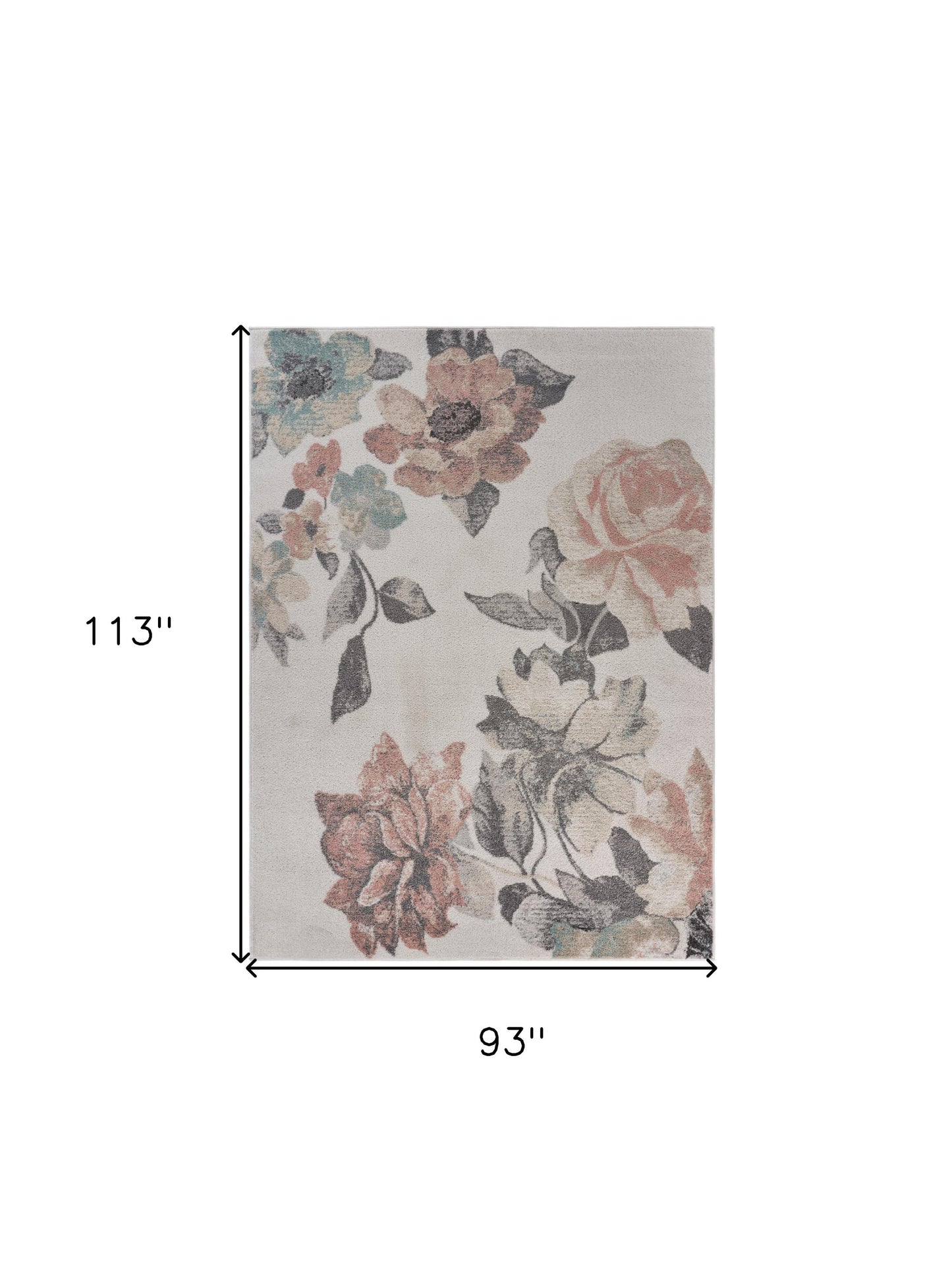 5' X 7' Ivory Blooming Rose Area Rug