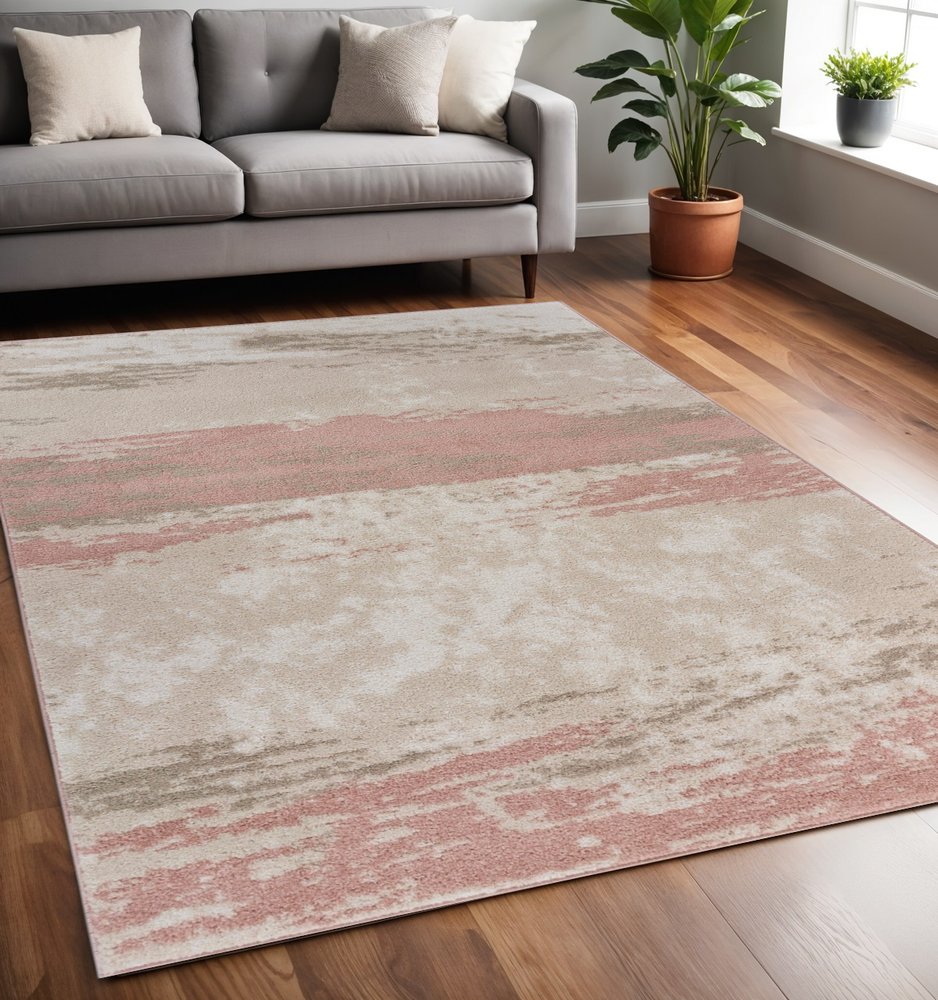 8' X 10' Ivory Beige and Blush Abstract Area Rug