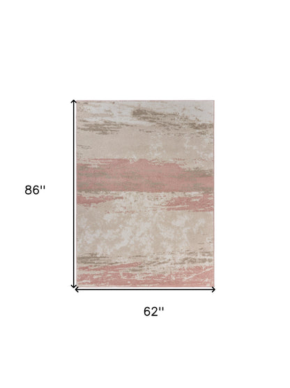 8' X 10' Ivory Beige and Blush Abstract Area Rug