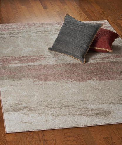 8' X 10' Ivory Beige and Blush Abstract Area Rug