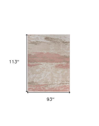 8' X 10' Ivory Beige and Blush Abstract Area Rug