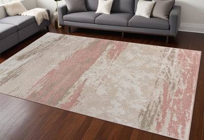 8' X 10' Ivory Beige and Blush Abstract Area Rug