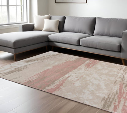 5' X 7' Ivory Beige and Blush Abstract Area Rug