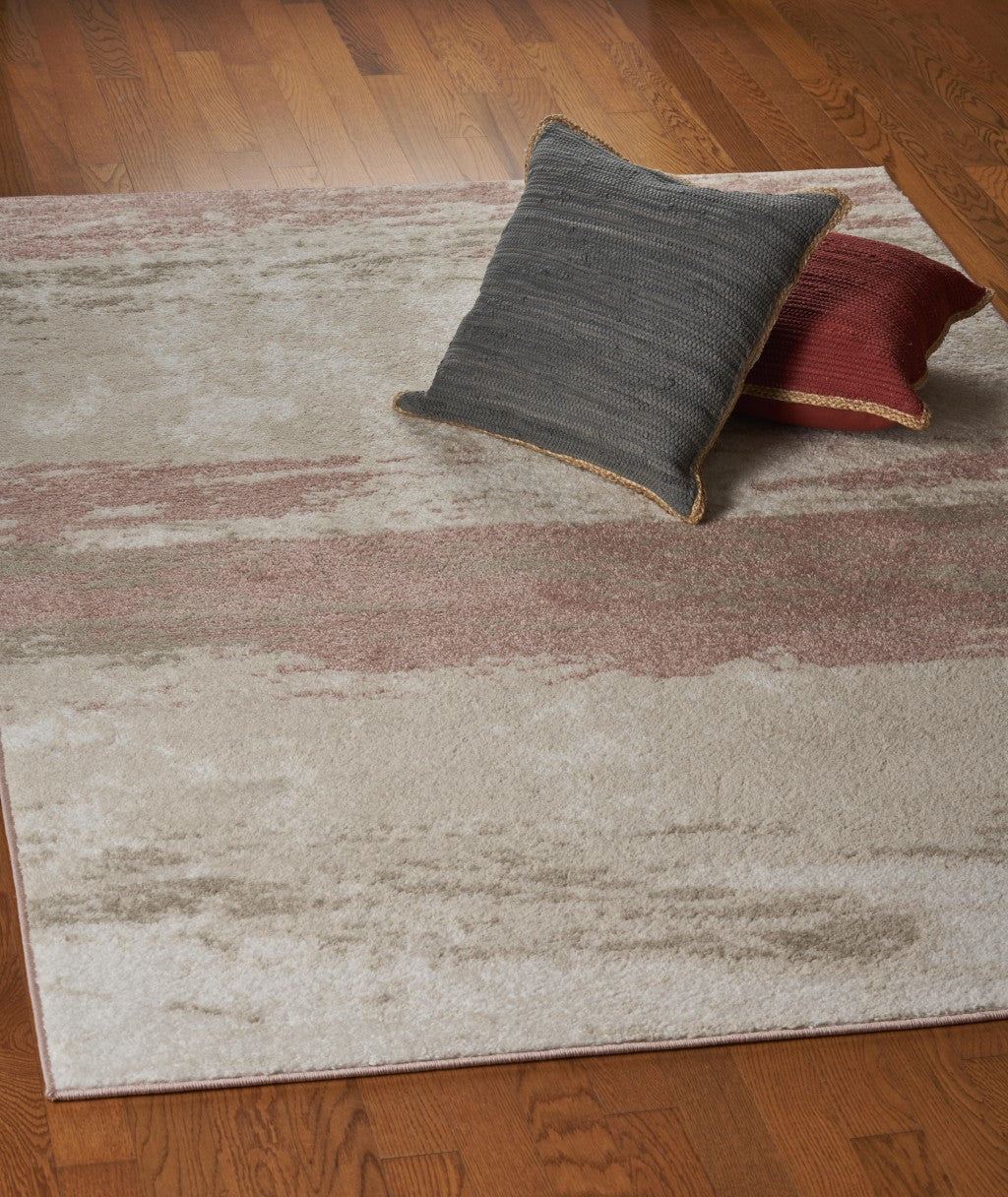 8' X 10' Ivory Beige and Blush Abstract Area Rug