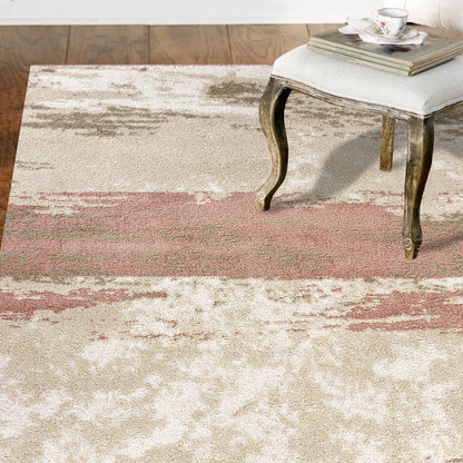 8' X 10' Ivory Beige and Blush Abstract Area Rug