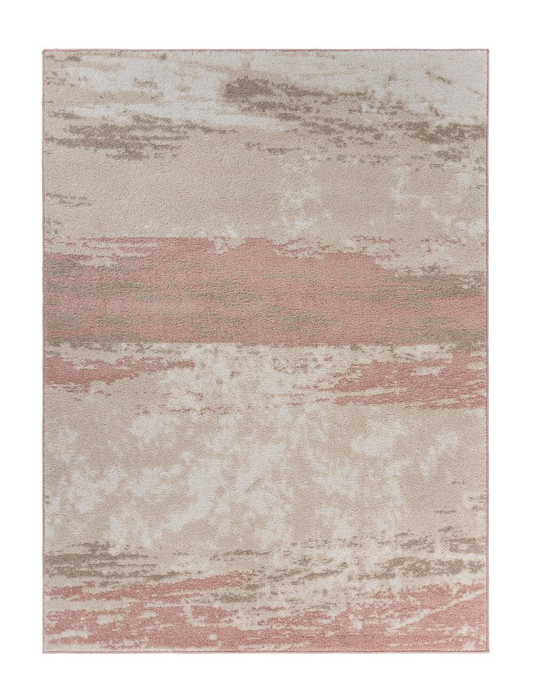 5' X 7' Ivory Beige and Blush Abstract Area Rug