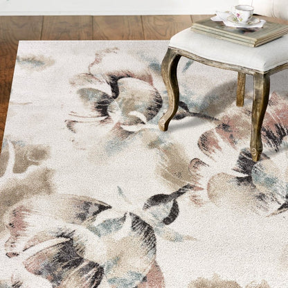 8' X 10' Ivory Soft Floral Artwork Area Rug