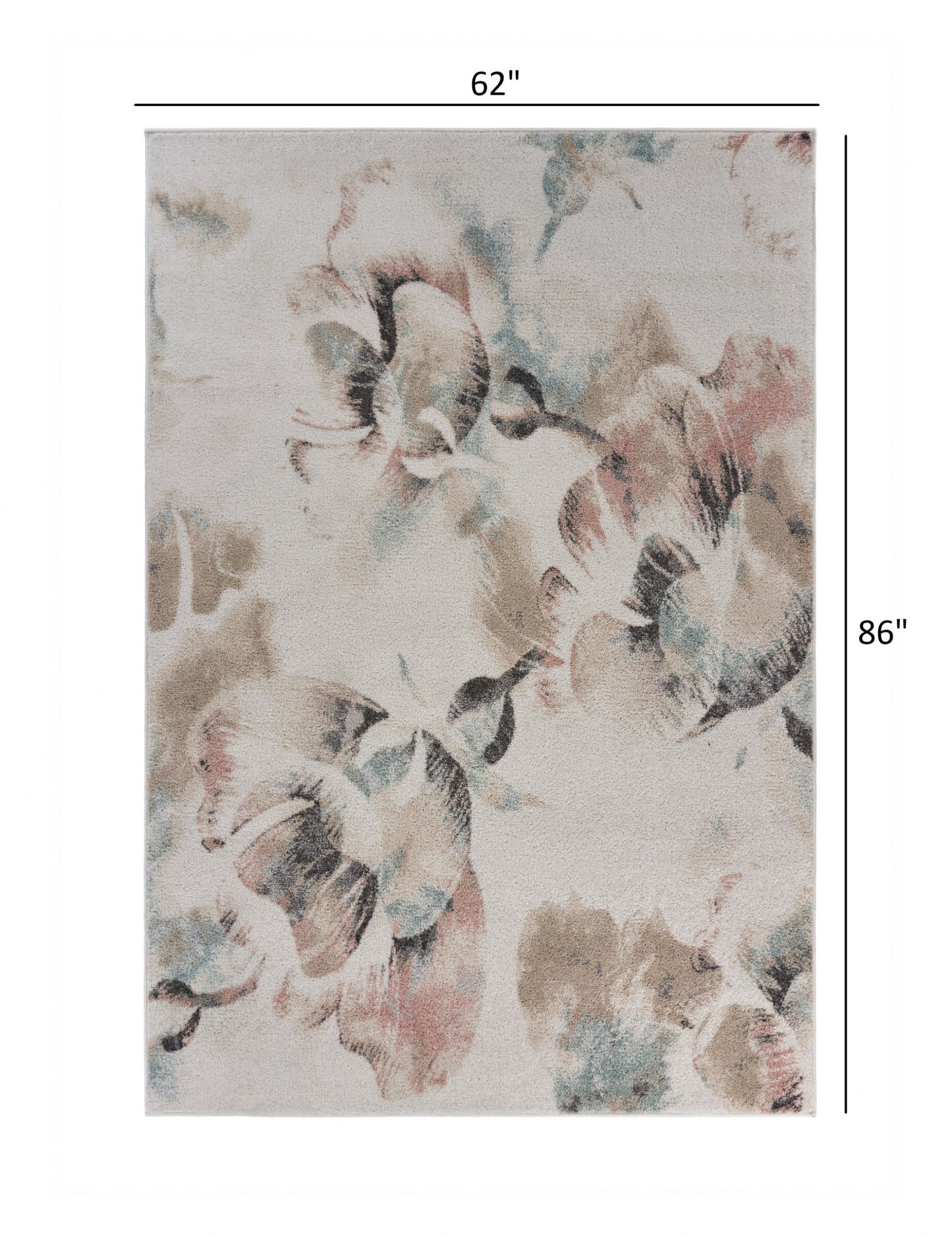 5' X 7' Ivory Soft Floral Artwork Area Rug