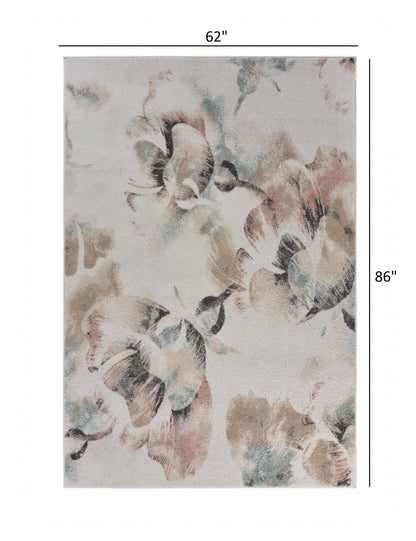 5' X 7' Ivory Soft Floral Artwork Area Rug