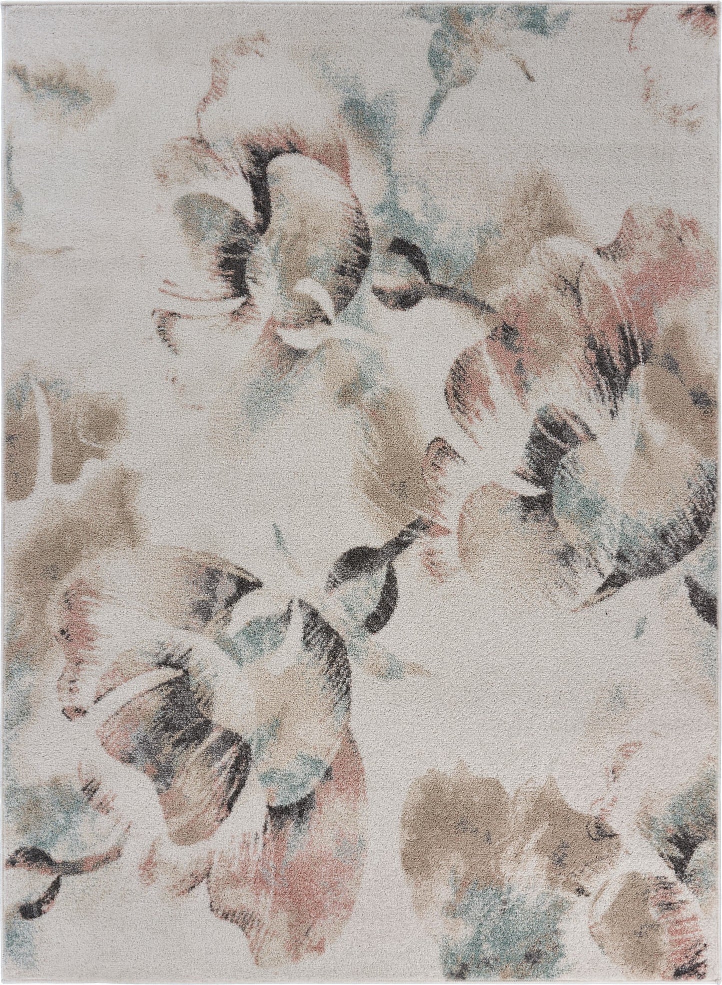 5' X 7' Ivory Soft Floral Artwork Area Rug