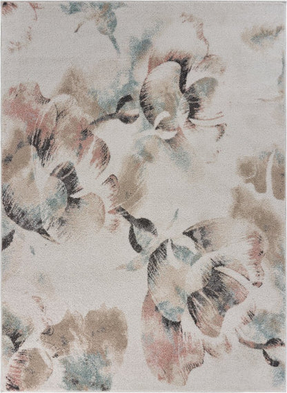 8' X 10' Ivory Soft Floral Artwork Area Rug