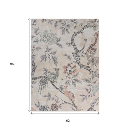 8' X 10' Soft Beige Birds and Trees Area Rug