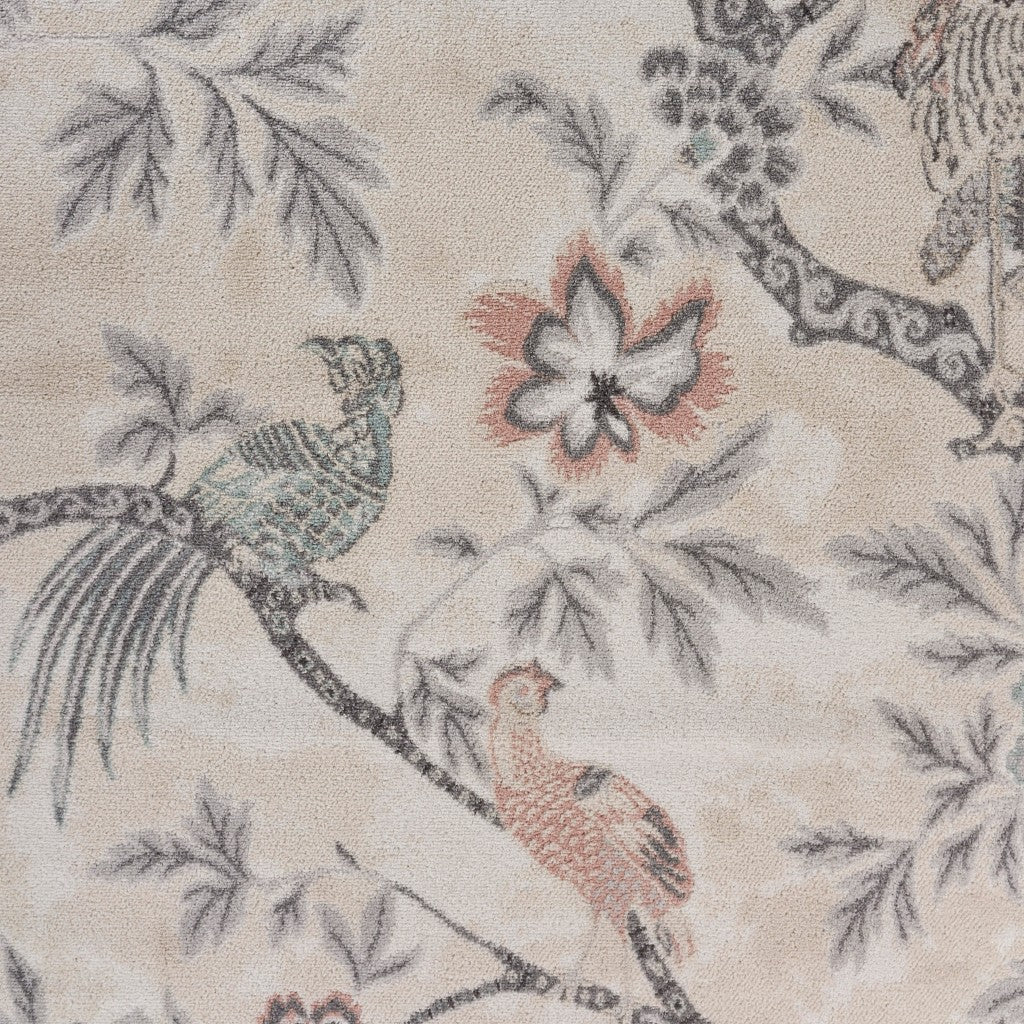 8' X 10' Soft Beige Birds and Trees Area Rug