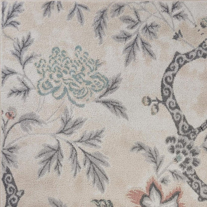 8' X 10' Soft Beige Birds and Trees Area Rug