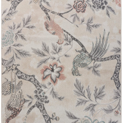 8' X 10' Soft Beige Birds and Trees Area Rug