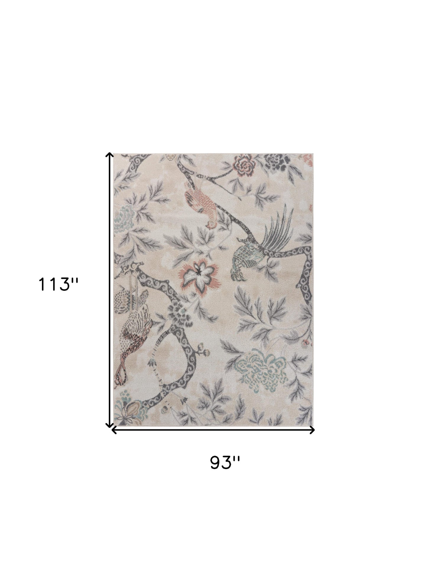 8' X 10' Soft Beige Birds and Trees Area Rug