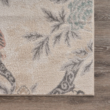 8' X 10' Soft Beige Birds and Trees Area Rug