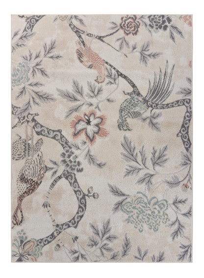 8' X 10' Soft Beige Birds and Trees Area Rug