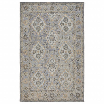 5' X 8' Blue and Tan Traditional Area Rug