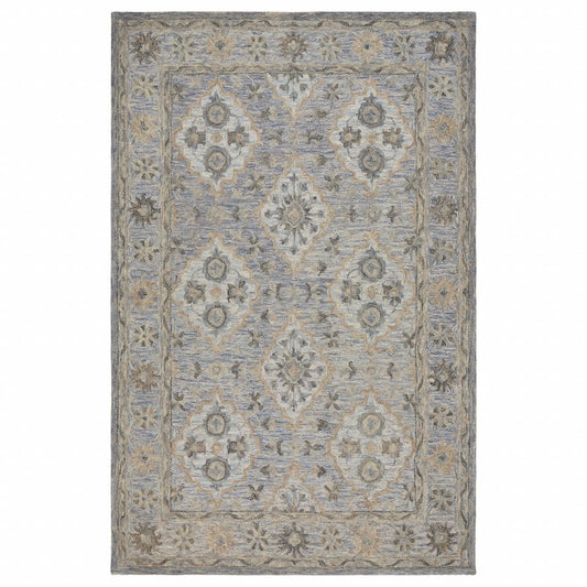 5' X 8' Blue and Tan Traditional Area Rug