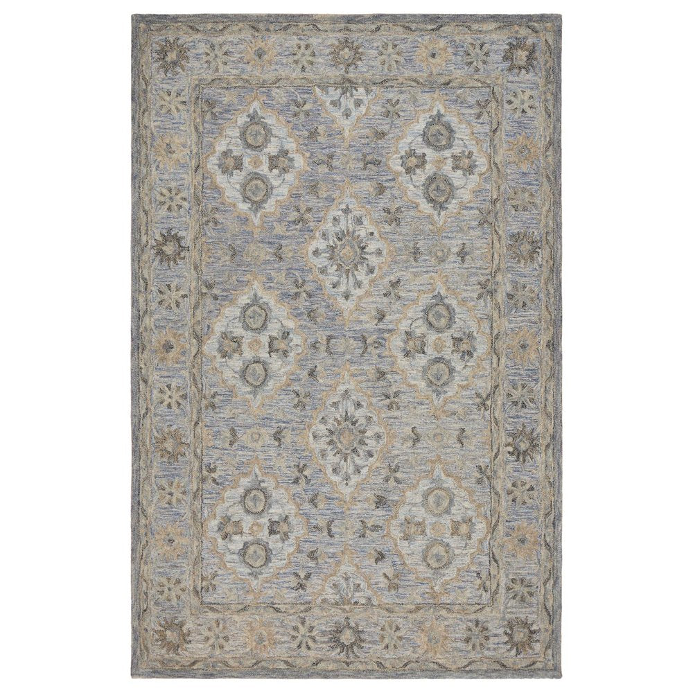 5' X 8' Blue and Tan Traditional Area Rug