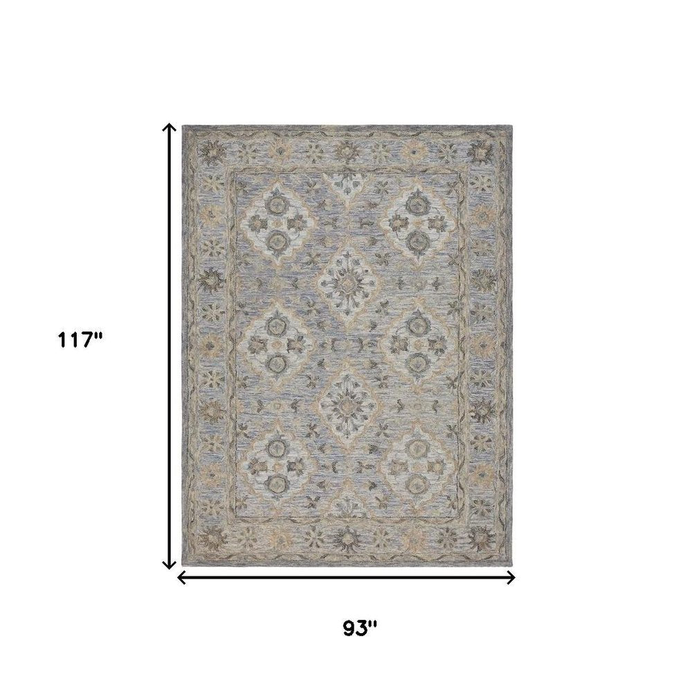 5' X 8' Blue and Tan Traditional Area Rug