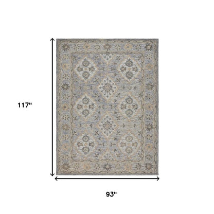 5' X 8' Blue and Tan Traditional Area Rug
