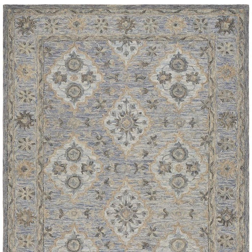 5' X 8' Blue and Tan Traditional Area Rug