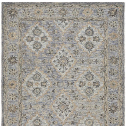 5' X 8' Blue and Tan Traditional Area Rug