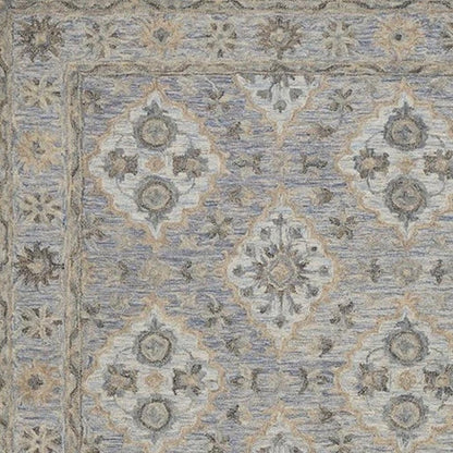 5' X 8' Blue and Tan Traditional Area Rug