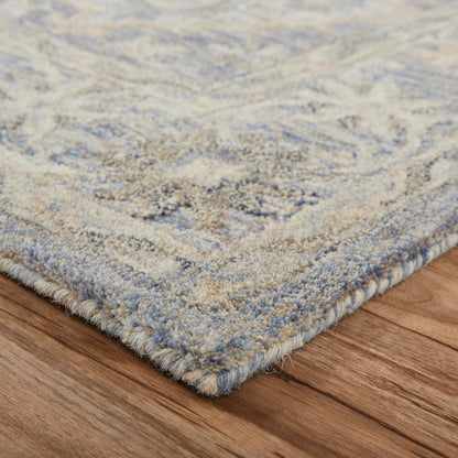 5' X 8' Blue and Tan Traditional Area Rug