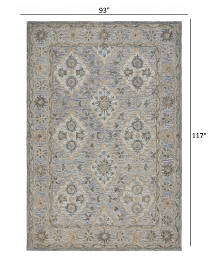 5' X 8' Blue and Tan Traditional Area Rug