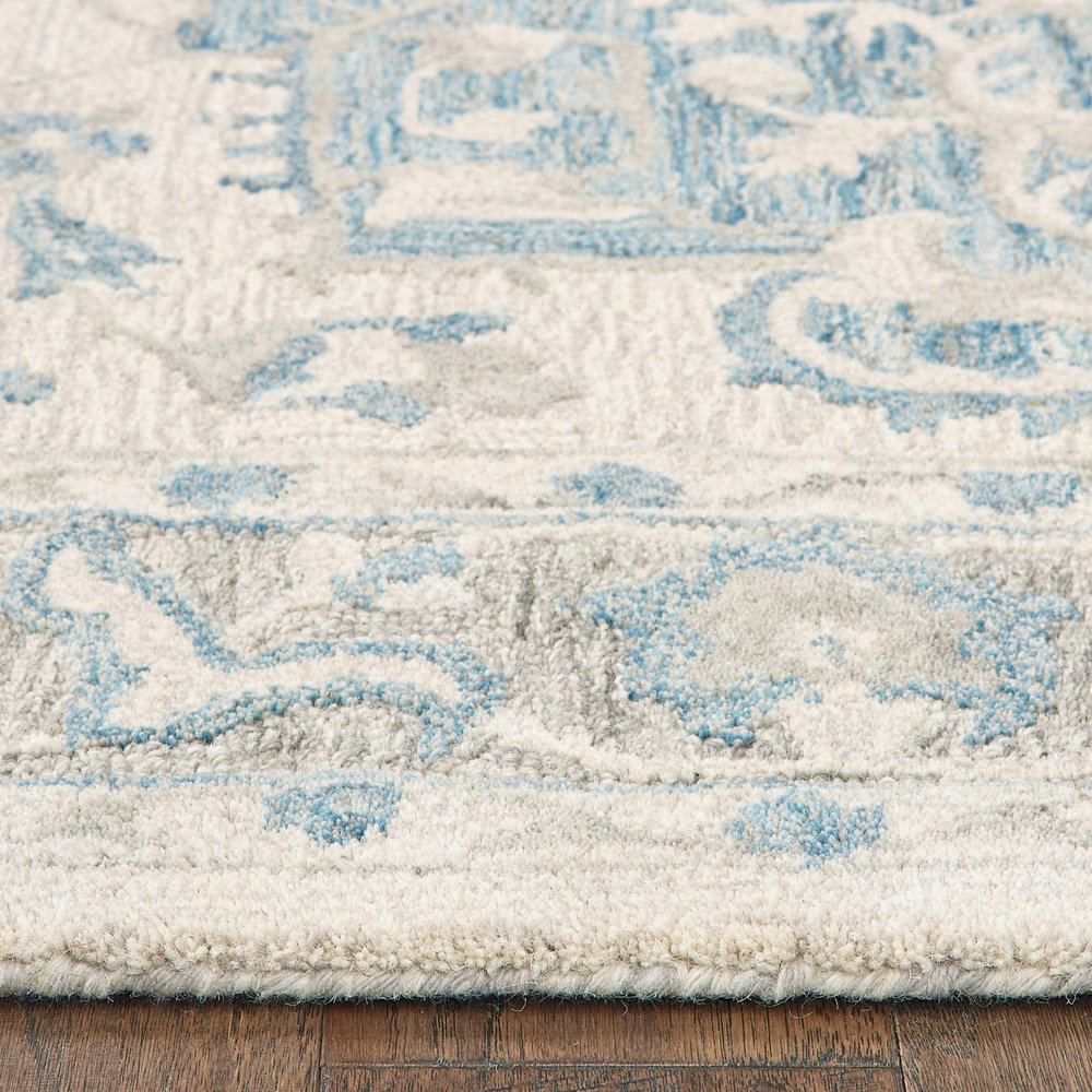 5' X 8' Turquoise and Cream Medallion Area Rug