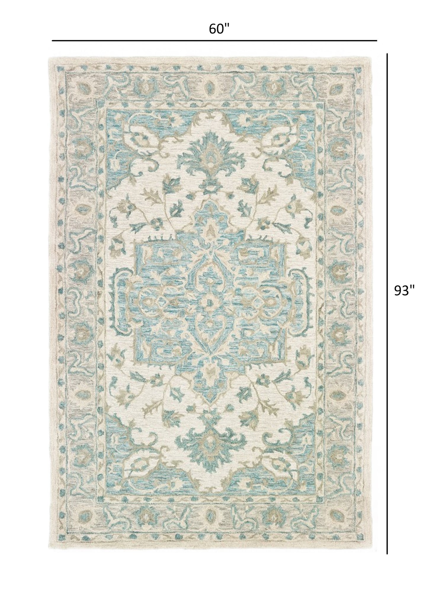 5' X 8' Turquoise and Cream Medallion Area Rug