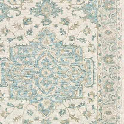 5' X 8' Turquoise and Cream Medallion Area Rug