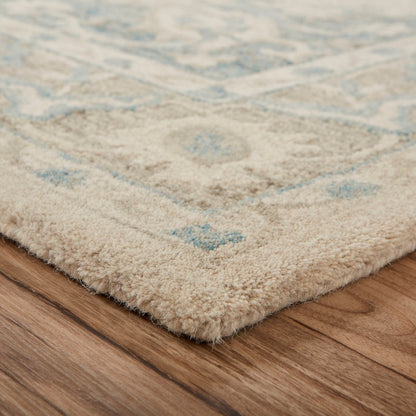 5' X 8' Turquoise and Cream Medallion Area Rug